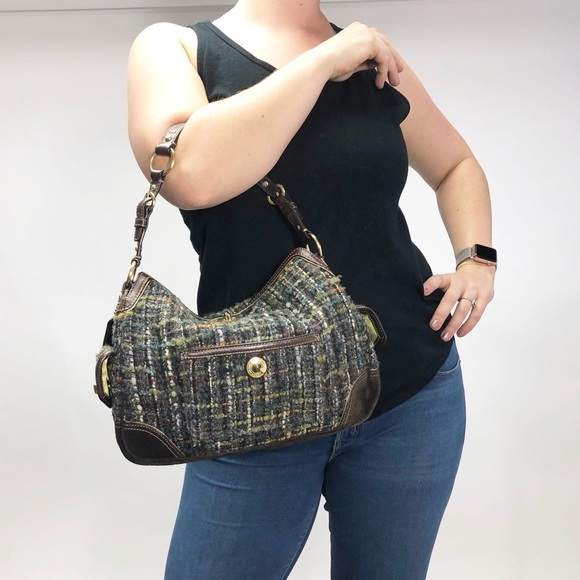 Coach Handbags - Coach Chelsea Tweed Boucle Bag Purse green brown